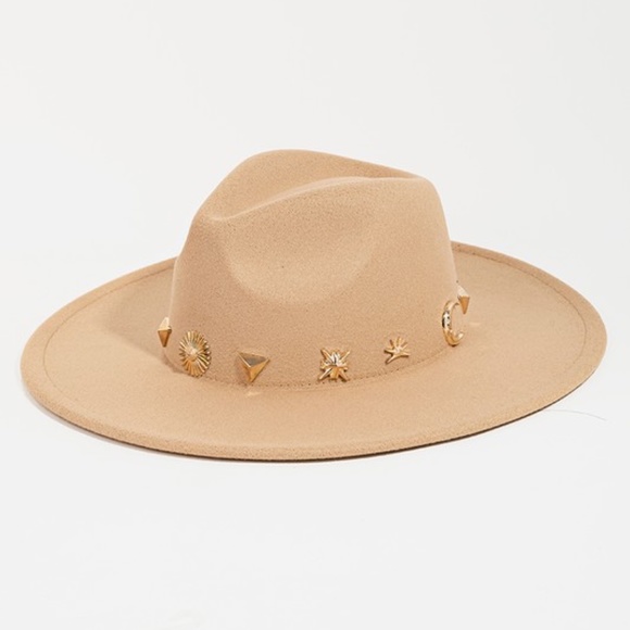 Accessories - SOLD OUT Tan Gold Studded Sun Moon Star Fedora Bohemian Western Hat